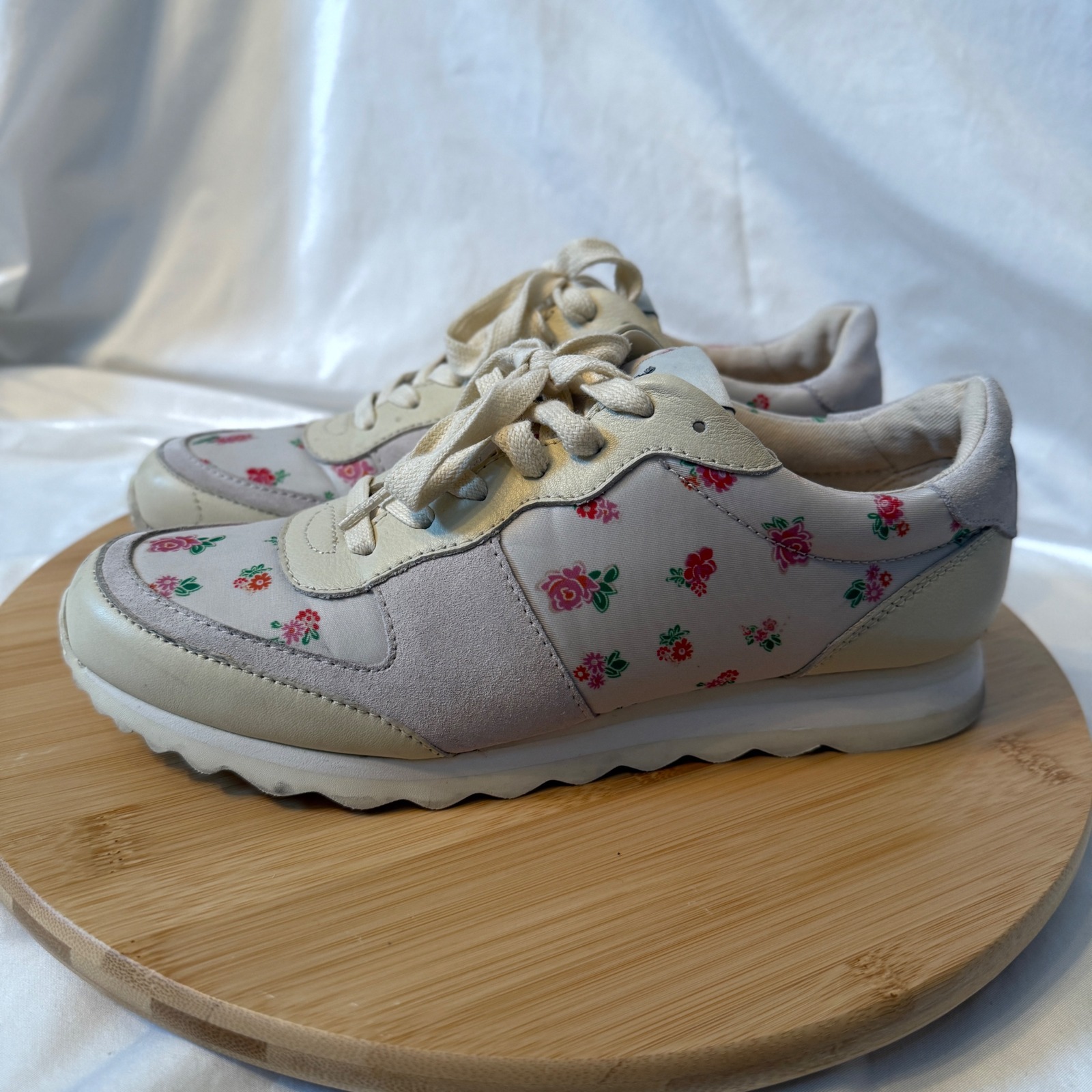 Coach C115 Floral Print Low Top Sneakers Cream Suede Leather G2684 Womens 7.5b